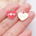 DIY Valentinstag Herz-Emaille-Anhänger und goldener Metall-Charm für Schmuckherstellung - Rote Emaille Love You Herz Buchstabe / 14x15x1mm (25191)