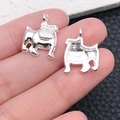 Silver bulldog alloy metal charm pendant for DIY jewelry making necklace and earrings - Bright Silver Pug 17x13mm (20541)