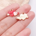 Cupido-Herz Emaille-Anhänger mit Vergoldung für die DIY Schmuckherstellung - Doppelherz Pfeil Hellrosa / 12x17x1mm (25194)