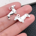 Polished silver dachshund dog charms in zinc alloy for DIY jewelry and necklaces - Bright Silver Dachshund 13x19mm (20543)