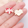 DIY Herzanhänger mit rosa Emaille-Schleife und goldene Legierung Anhänger für Schmuck - Love Herz Schleife Geschenkbox / 14.5x16x1mm (25196)