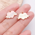 Herzanhänger aus rosa Emaille mit goldenem Sockel und Gravur für DIY-Schmuck - Love You Herz Schleife / 13x18x1mm (25197)