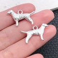 Pair of dog shaped alloy pendants in bright silver finish for DIY jewelry making - Bright Silver Long Haired Dog 15x23mm (20547)