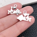 Silver dog charm with 'I heart MY' text and pet head for DIY jewelry making - Bright Silver I My Dog 14x18mm (20550)