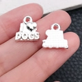 Silver alloy 'I Love Dogs' heart charm pendant for DIY keychain or jewelry - Bright Silver I Dogs 13x13mm (20551)