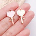 Herz-Lutscher-Anhänger aus Legierung in Rosa und Gold mit Schleife für DIY-Schmuck - Rosa Emaille Herz Ballon / 22x12x1mm (25203)