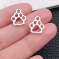 Silver alloy hollow dog paw print pendants for DIY jewelry and keychains - Small Bright Silver Paw 13x11mm (20647)