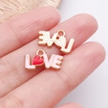 Rosa LOVE Anhänger mit rotem Herz für DIY Schmuckherstellung in Goldoptik - Hellrosa Love Herz Buchstabe / 10x16x1mm (25205)