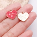 Roter Herzanhänger mit Marry Me Aufschrift und Goldlegierung für DIY-Schmuck - Rote Emaille Merry Me Herz / 14x15x1mm (25207)