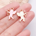 Rosa Emaille Amor Anhänger in Goldoptik für DIY Schmuck und Ohrringe Basteln - Rosa Emaille Cupid / 17x15x1mm (25208)