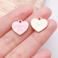 Rosa Herzanhänger mit Marry Me Gravur und goldener Sonnenstrahl Rückseite für DIY Schmuck - Rosa Emaille Merry Me Herz / 14x15x1mm (25210)