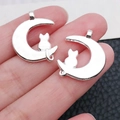 Pendentif chat et lune en alliage argenté poli pour la création de bijoux DIY - Chat de Lune(20637)