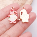 Weihnachtsgnom-Emaille-Herzanhänger in Rot-Weiß gestreift für DIY-Schmuckherstellung - Herz Rose Gnom / 22x14x1mm (25212)
