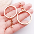 Flat metal keyring with short chain in rose gold finish for DIY crafts and accessories - KC Gold with Chain Style (18770)