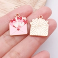 Herz-Umschlag Emaille-Anhänger in Pink und Rot mit Goldlegierung für DIY-Schmuck - Rosa Emaille Herz Umschlag / 20x17x1mm (25214)