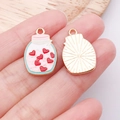 DIY Schmuckanhänger Paar im Herzglas Design mit roter Emaille und Gold-Finish - Rosa Emaille Herz Treibflasche / 21x14x1mm (25215)