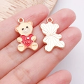 DIY Anhänger gelber Bär aus Legierung mit rotem Herz für Schmuckherstellung Zubehör - Gelbe Emaille Love You Bär / 22x12x1mm (25216)