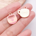 Rosafarbener Kaffeetassen Anhänger mit Herz aus Legierung für DIY Schmuckherstellung - Rosa Emaille Herz Kaffeetasse / 17x17x1mm (25218)