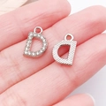 Silver letter D pendant charms with crystal rhinestones and striped texture for DIY jewelry - Letter D