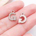 Silver letter G pendant charms set with rhinestone inlay and stripe texture for DIY jewelry - Letter G