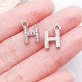Silver letter H jewelry charm pendants with clear crystals and brushed texture detail - Letter H