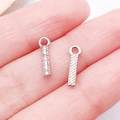 Silver bar charm pendants with zircon inlay and diagonal texture for DIY jewelry making - Letter I
