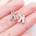 Silver uppercase letter K charm with rhinestones and textured finish for DIY jewelry - Letter K