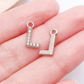 Silver L-shaped initial pendant with rhinestones and diagonal stripe texture for DIY jewelry - Letter L