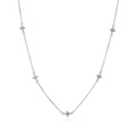 Collana a quadrifoglio in argento con cinque petali in zircone viola su catena fine - Collana Quadrifoglio Zirconia Viola Argento