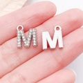 Letter M initial pendant in rhinestone and textured finish for DIY jewelry making - Letter M