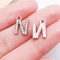 Silver letter N pendants with sparkling rhinestones and twill metal finish for DIY jewelry - Letter N