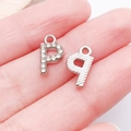 Silver-plated letter P and Q pendants with rhinestones and striped texture for DIY jewelry - Letter P