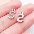 Silver letter S charm with sparkling rhinestones and textured metal for DIY jewelry - Letter S