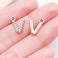 Silver alloy V-letter pendant with white rhinestones and textured finish for DIY jewelry - Letter V