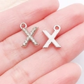 Silver X-shaped alphabet pendant set with sparkling rhinestones for DIY jewelry - Letter X