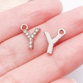Silver letter Y alphabet charm with diamonds for DIY earrings and bracelet jewelry making - Letter Y