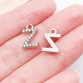 Silver letter Z charms with rhinestones and brushed metal finish for DIY jewelry - Letter Z