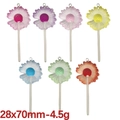 Macro view of colorful 28x70mm resin lollipop charms with small daisy flowers and white sticks - Mixed Color Resin Chrysanthemum Lollipops