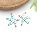 Golden stainless steel starfish charm with white and tiffany blue enamel dots for DIY jewelry - Medium White Polka Dot Style (T1238)