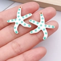 Starfish pendant with white enamel and mint green dots in gold-plated stainless steel - Large White Style (T3150)