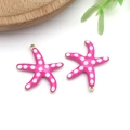 Pink starfish enamel pendant with white dots and gold plating for DIY jewelry - Medium Rose Red Polka Dot Style (T1239)