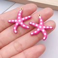 Pink starfish enamel charm with white polka dots and gold loop for DIY jewelry - Large Rose Pink Style (T3151)