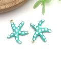Starfish charms in tiffany blue with white polka dots for DIY jewelry making - Medium Green Polka Dot Style (T1240)