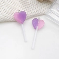 Lot de deux pendentifs sucettes en forme de cœur dégradé violet-rose avec paillettes - Sucette Cœur Dégradé Violet Rose (17094)