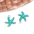 Stainless steel starfish pendants with teal oil drip finish and white dots for DIY jewelry - Small Lake Blue Polka Dot Style (T1128)