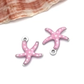 Pink starfish pendant with white polka dots and silver metal loop for DIY jewelry - Small Pink Polka Dot Style (T1129)