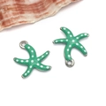 DIY starfish charms in mint green enamel with white polka dots and silver metal edges - Small Fruit Green Polka Dot Style (T1130)