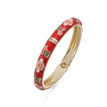 Detailed view of red cloisonne daisy bracelet with enamel flowers and hinged closure - Red