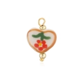 Détail du pendentif cœur en céramique avec motif floral et anneaux en métal doré - Style Coeur Petite Fleur Rouge (A8)
