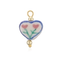 Détail du pendentif en céramique en forme de cœur avec motifs floraux peints et boucles d'or - Style Coeur Fleur Coeur Rose (A9)